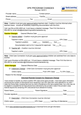 VPK Program Changes Form