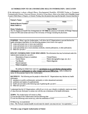 Authorization to Use and Disclose Health Information for Education