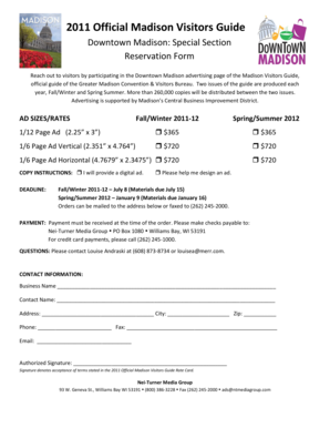 2011 Madison Visitors Guide Advertising Reservation Form