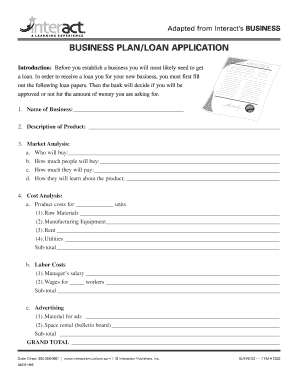Business Plan Loan Application Form