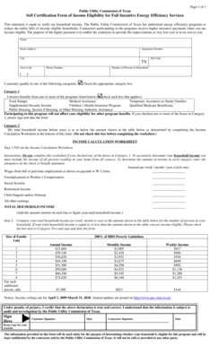 Texas Income Eligibility Self Certification Form