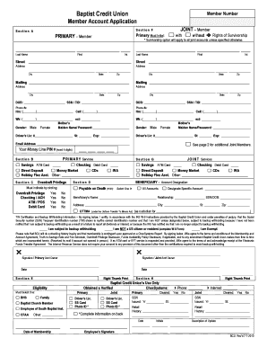 Baptist Credit Union Member Account Application