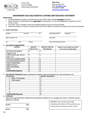 2014-2015 Monthly Expense and Resource Statement