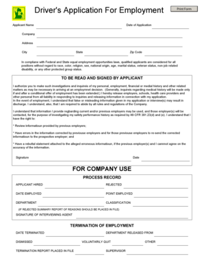 Driver's Application For Employment