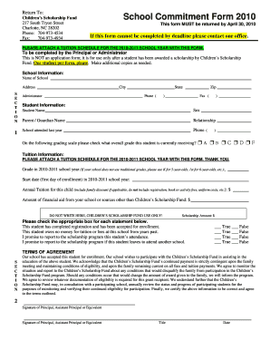 Children’s Scholarship Fund School Commitment Form 2010