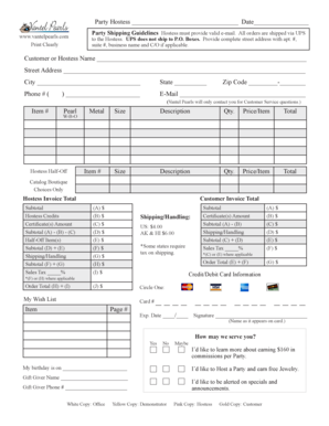 Vantel Pearls Party Shipping Guidelines