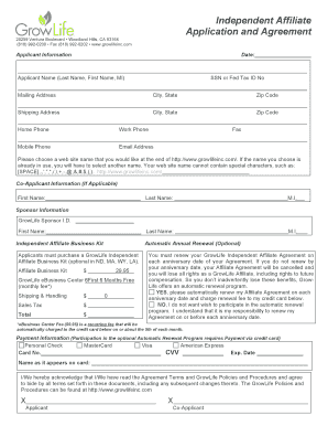 GrowLife Independent Affiliate Application and Agreement