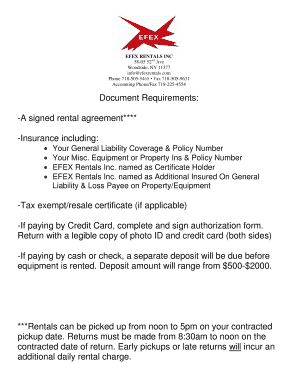 EFEX Rentals Rental Agreement