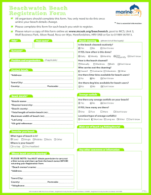 Beachwatch Beach Registration Form