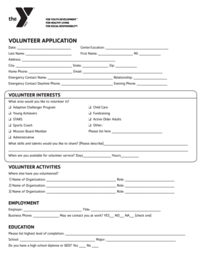 YMCA Volunteer Application