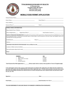 Mobile Food Permit bApplicationb - Tyngsborough MA