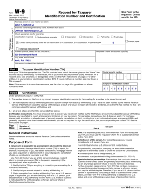 IRS Form W-9 Request for Taxpayer Identification Number and Certification