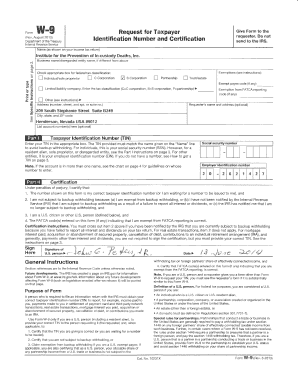 Form W-9 Request for Taxpayer Identification Number and Certification