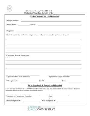 Charleston County School District Medication Procedure Doctor's Order