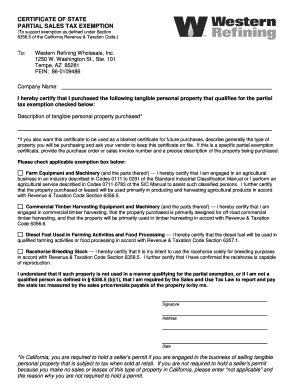 California Partial Sales Tax Exemption Certificate