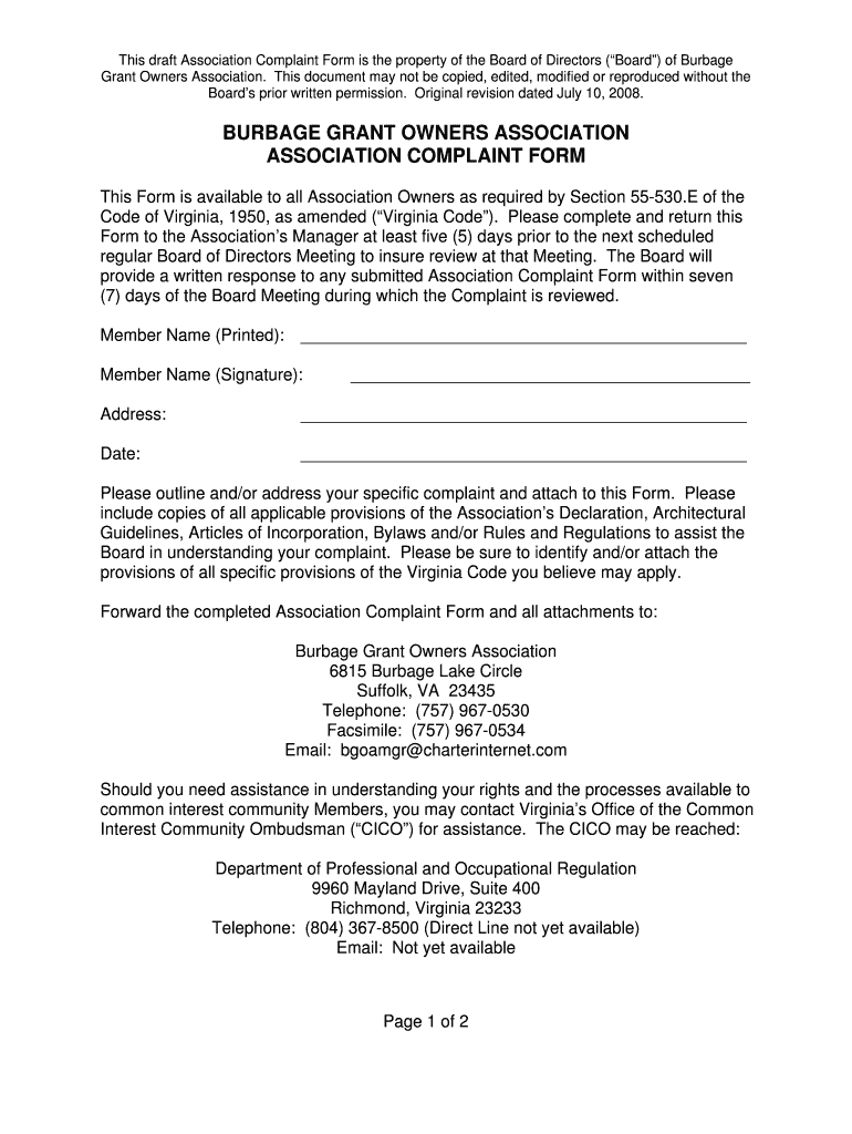 Fillable Online burbagegrant Burbage grant owners association