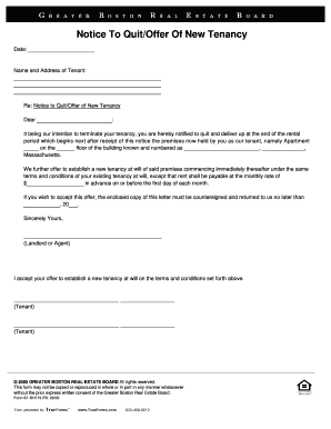 Notice to Quit/Offer of New Tenancy