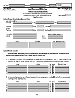 New Jersey Financial Disclosure Statement