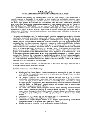 CBS Radio User Generated Content Submission Release