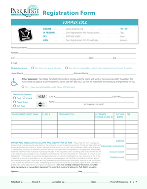 Summer 2012 Registration Form