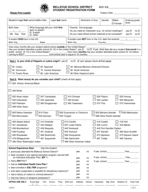 Bellevue School District Student Registration Form