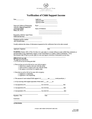Texas Child Support Income Verification Form