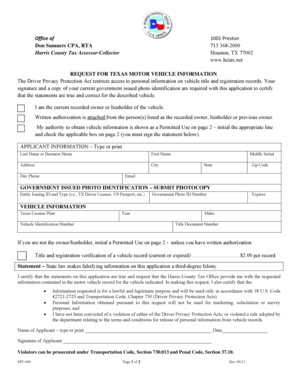 Texas Motor Vehicle Information Request Form