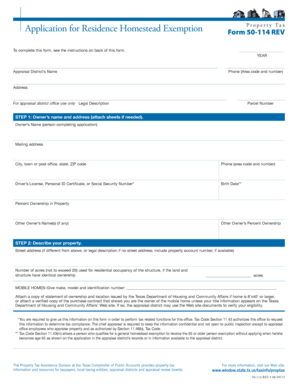 Texas Residence Homestead Exemption Application