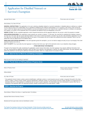 Texas Disabled Veteran or Survivor Property Tax Exemption Form