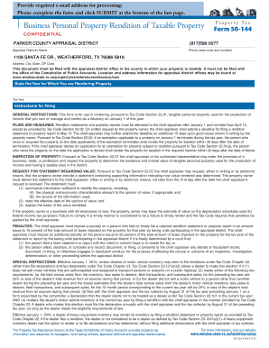 Texas Business Personal Property Rendition Form 50-144