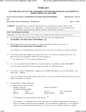 Form ADV Investment Adviser Registration