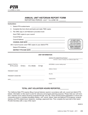 California Annual Unit Historian Report Form