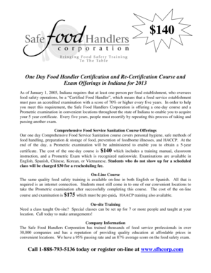 Indiana Food Handler Certification Course and Exam