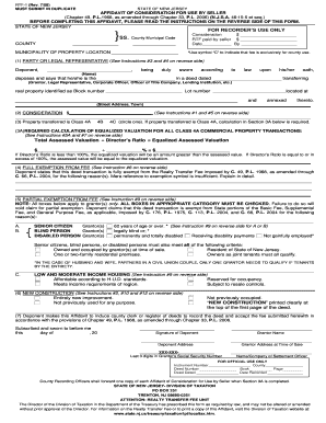 New Jersey Affidavit of Consideration for Use by Seller