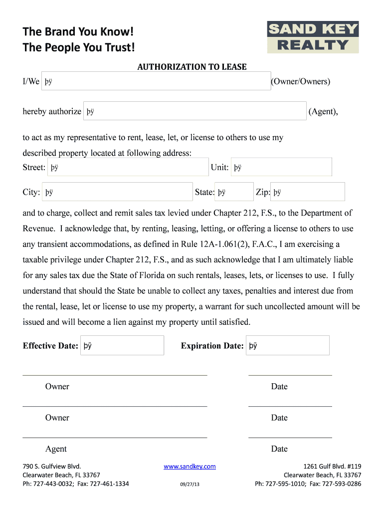 Fillable Online AUTHORIZATION TO LEASE Fax Email Print - pdfFiller