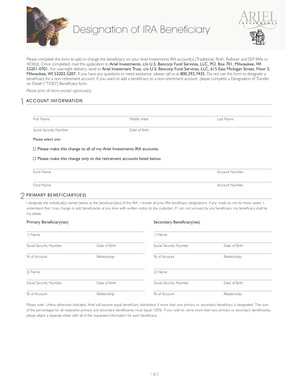 Ariel Investments IRA Beneficiary Designation Form