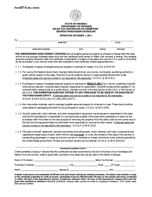 Georgia Sales Tax Certificate of Exemption