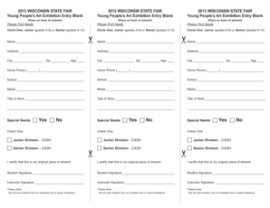 2013 Wisconsin State Fair Art Exhibition Entry Form