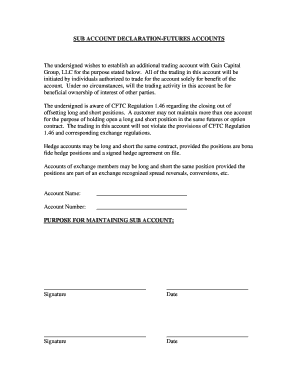 Sub Account Declaration for Futures Accounts