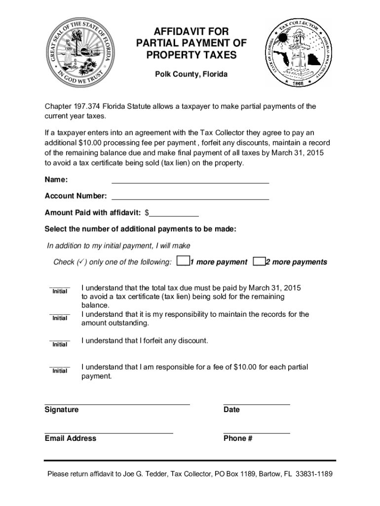 Fillable Online Affidavit For Partial Payment Of Property Taxes form