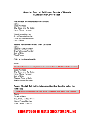 California Guardianship Cover Sheet