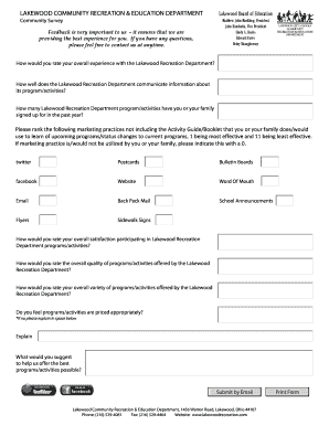 Lakewood Recreation Department Community Survey