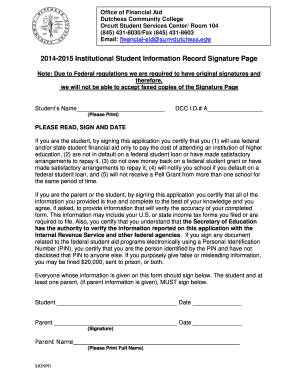2014-2015 Institutional Student Information Record Signature Page