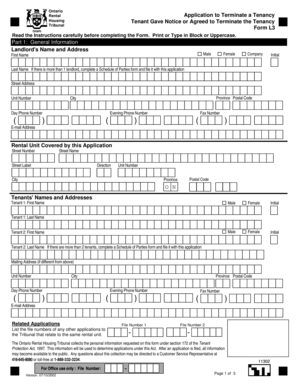 Ontario Rental Application to Terminate Tenancy