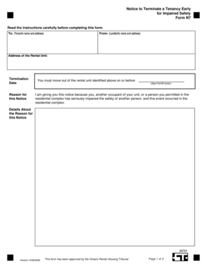 Notice to Terminate a Tenancy Early for Impaired Safety