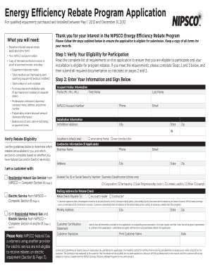 NIPSCO Energy Efficiency Rebate Program Application