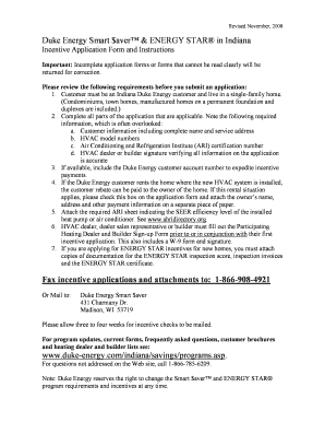 Duke Energy Smart Saver Incentive Application