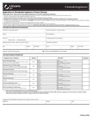 Citizens Gas Residential Appliance Rebate Application