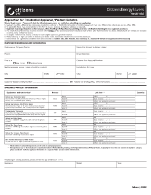 Citizens Gas Residential Appliance Rebate Application