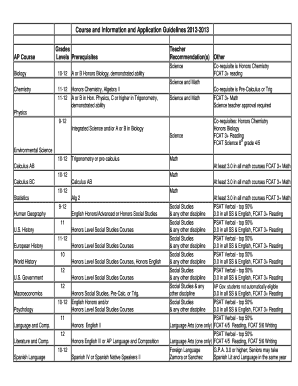 AP and AICE Course Application Form 2012-2013